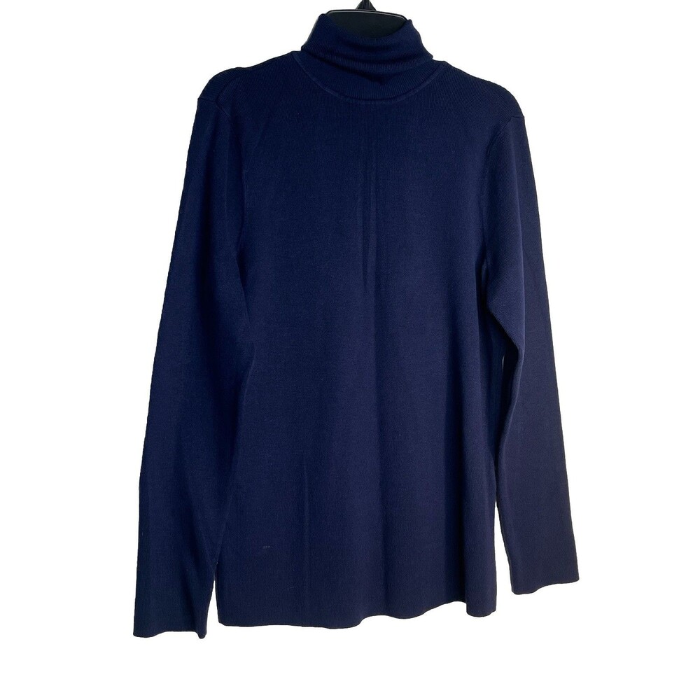 Chicos Autumn Skies Navy Blue Turtle neck long slv blouse  1 Top M 6 8